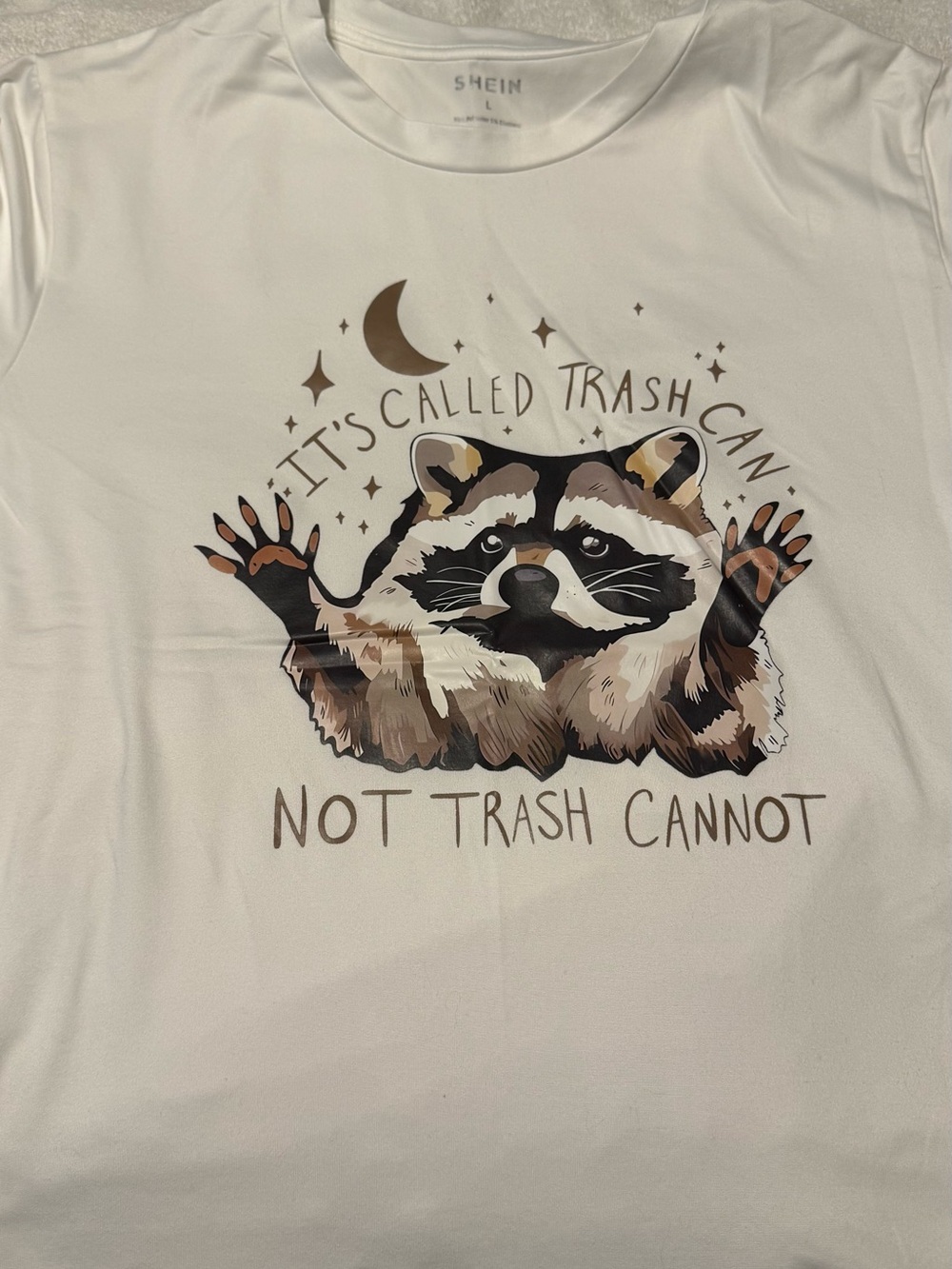 SHEIN White Raccoon Graphic Short Sleeve Tee with Brown Accents